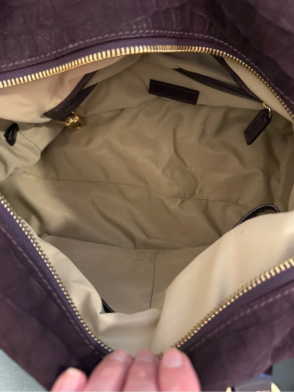 Cole Haan Plum Croc-Embossed Satchel with Detachable Strap